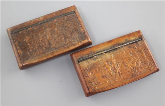 Two 19th century French Bois Durci snuff boxes, 2.75in.